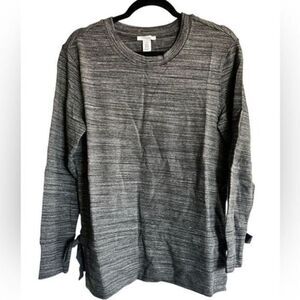 NWT - Women’s Long Sleeve Heather Black Tunic Bow Accent on Side Slits - Size S